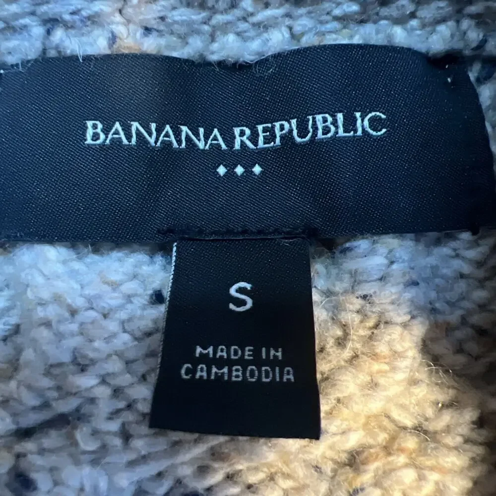Banana Republic Wool Cable Knit Beige Speckled Zip Cardigan Men Small Fisherman